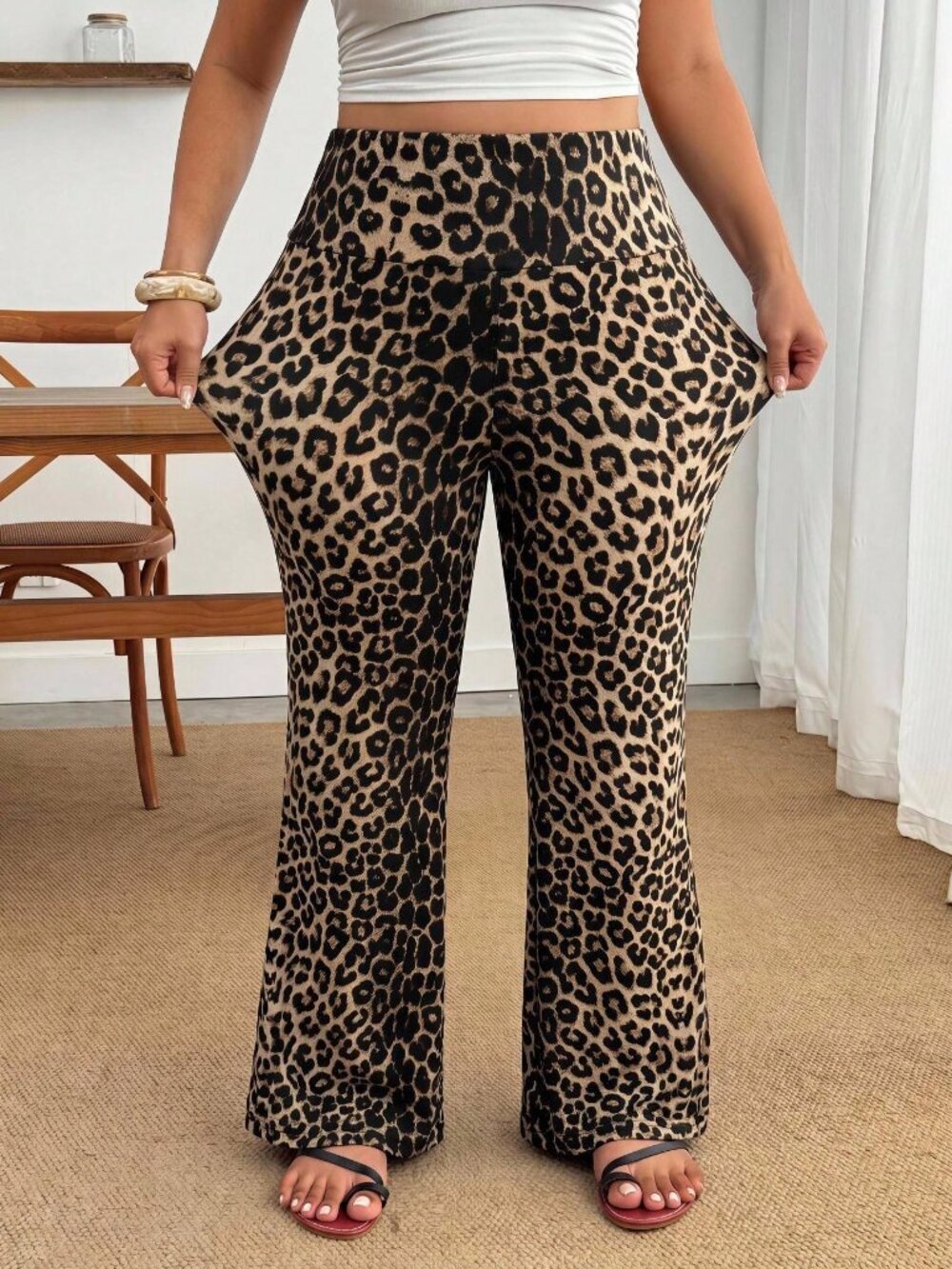 Multicolor Casual Women's Plus Size High Waisted Flare Leg Pants